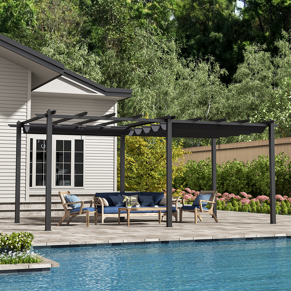 6x3m Charcoal Grey Aluminum Pergola with Canopy – Large Outdoor Patio Cover